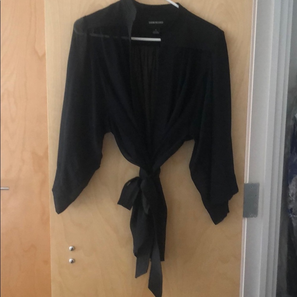 Sabina Musayev sheer black top with belt